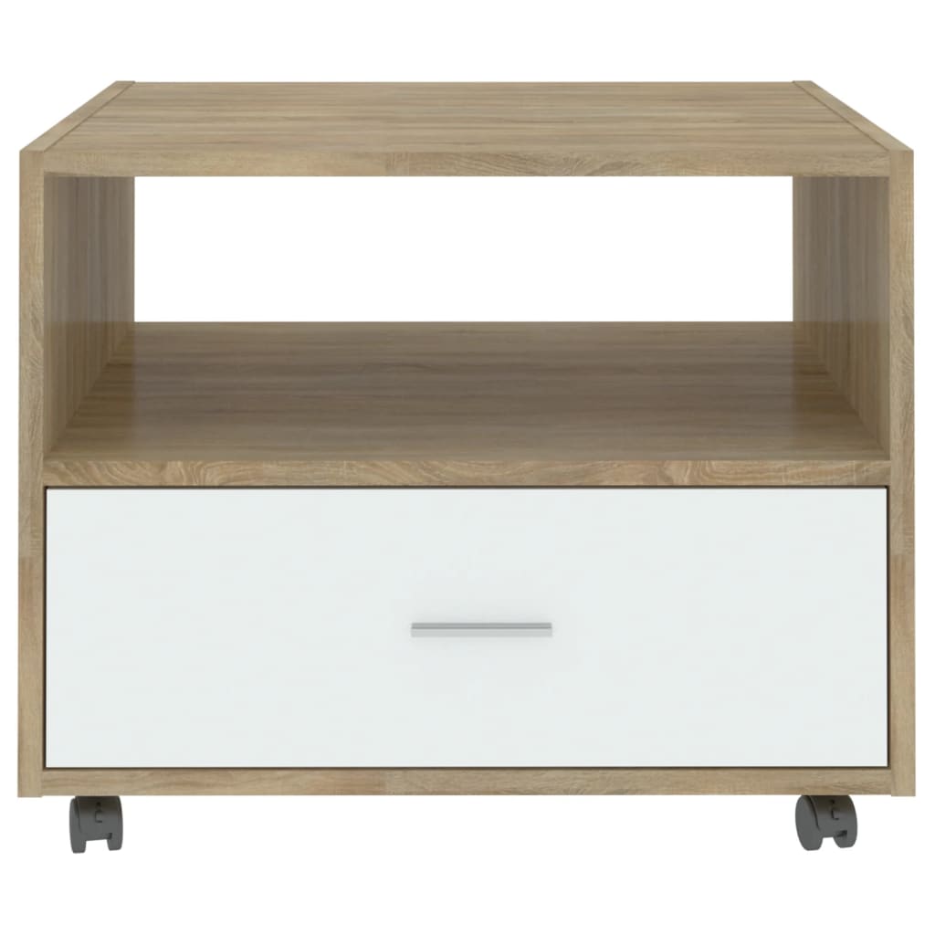 Sohvapöytä valkoinen ja Sonoma-tammi 55x55x40 cm tekninen puu - Sisustajankoti.fi