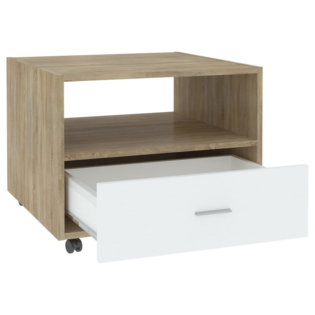 Sohvapöytä valkoinen ja Sonoma-tammi 55x55x40 cm tekninen puu - Sisustajankoti.fi