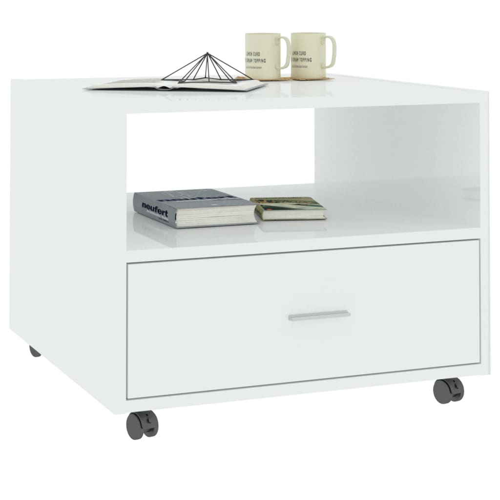 Sohvapöytä korkeakiilto valkoinen 55x55x40 cm tekninen puu - Sisustajankoti.fi