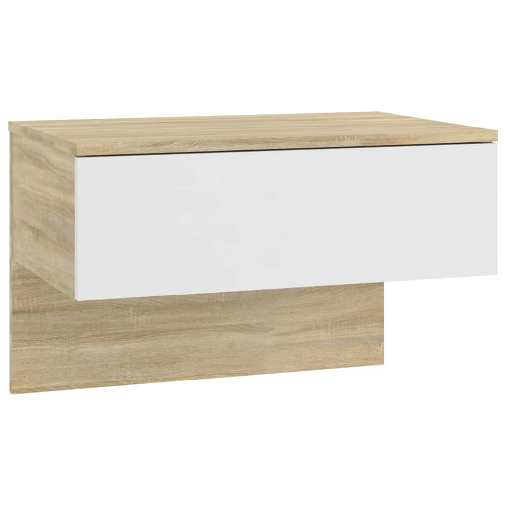 Seinäkiinnitettävät yöpöydät 2 kpl valkoinen ja Sonoma-tammi - Sisustajankoti.fi