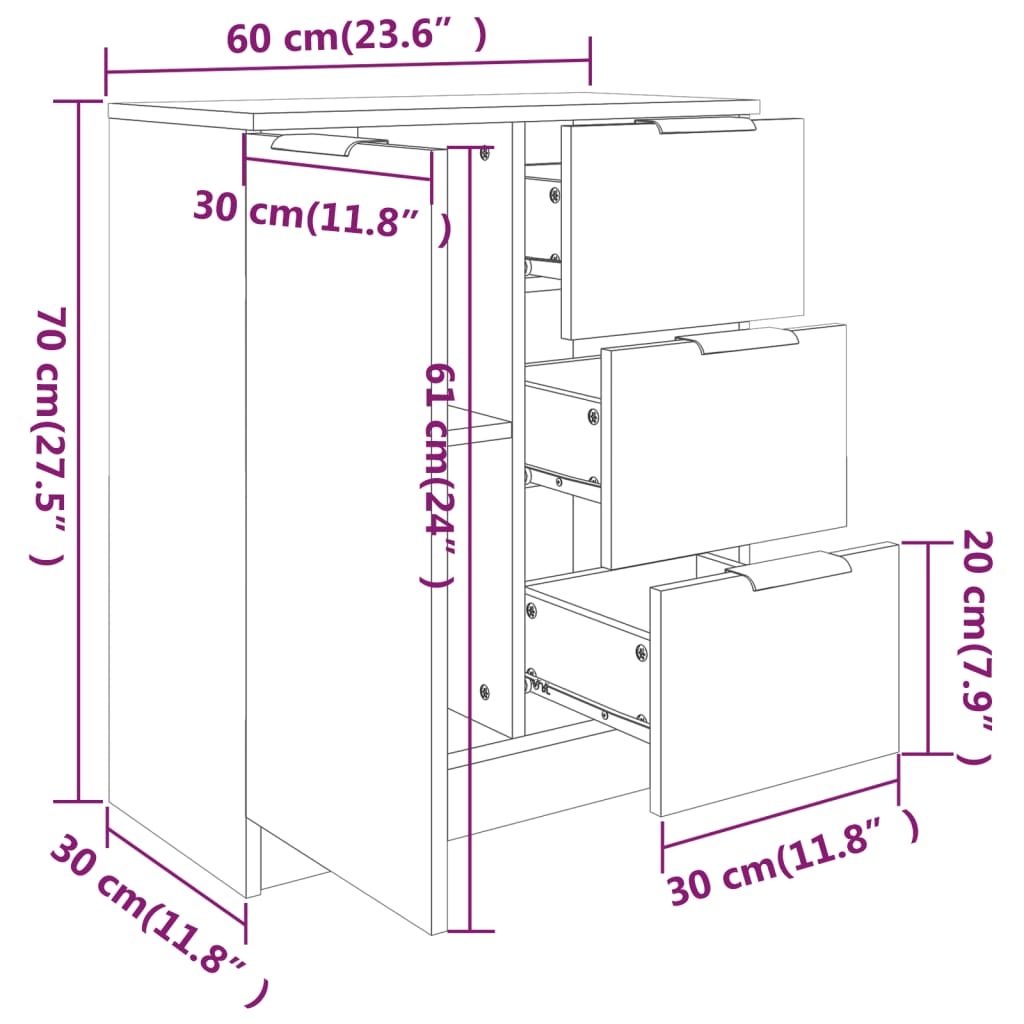 Senkki musta 60x30x70 cm tekninen puu - Sisustajankoti.fi