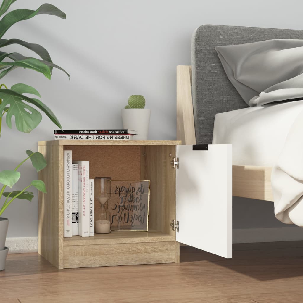 Yöpöydät 2 kpl valkoinen ja Sonoma-tammi 40x39x40 cm - Sisustajankoti.fi