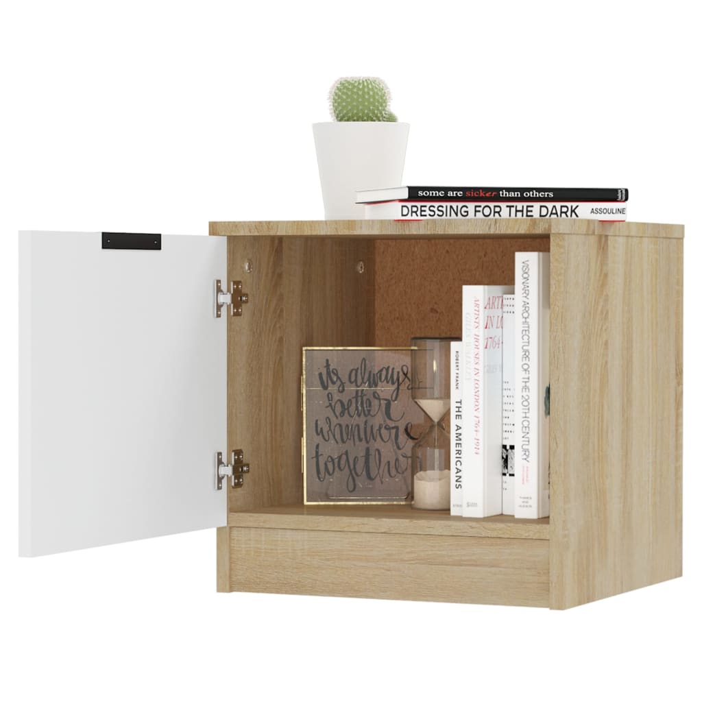 Yöpöydät 2 kpl valkoinen ja Sonoma-tammi 40x39x40 cm - Sisustajankoti.fi