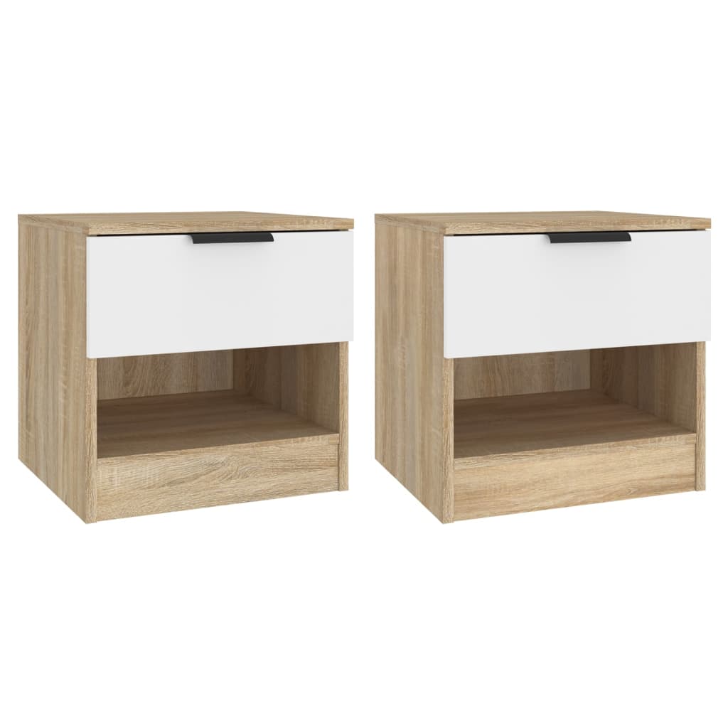Yöpöydät 2 kpl valkoinen ja Sonoma-tammi tekninen puu - Sisustajankoti.fi