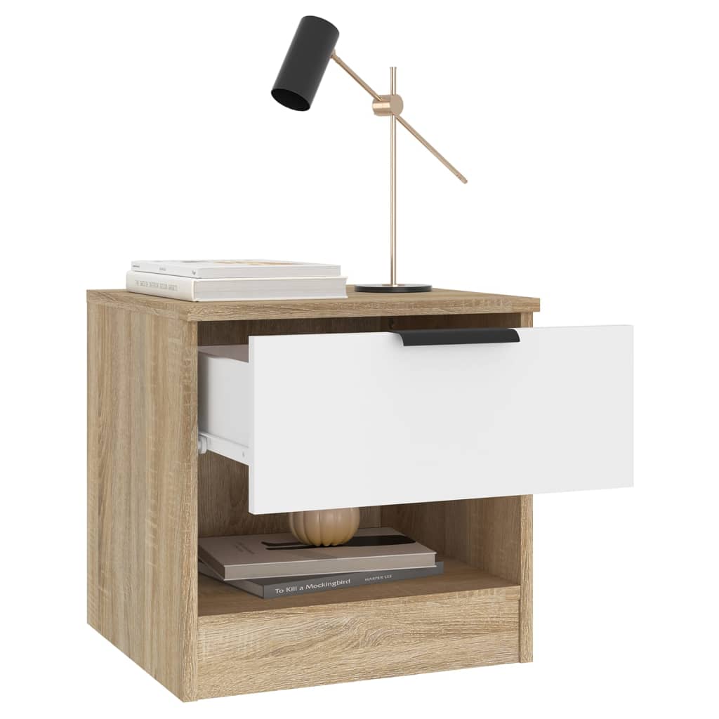 Yöpöydät 2 kpl valkoinen ja Sonoma-tammi tekninen puu - Sisustajankoti.fi