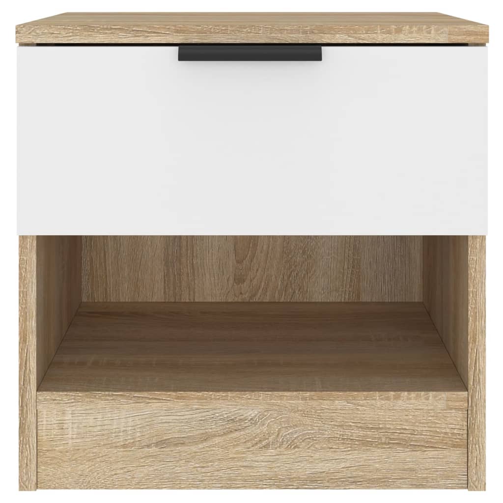 Yöpöydät 2 kpl valkoinen ja Sonoma-tammi tekninen puu - Sisustajankoti.fi