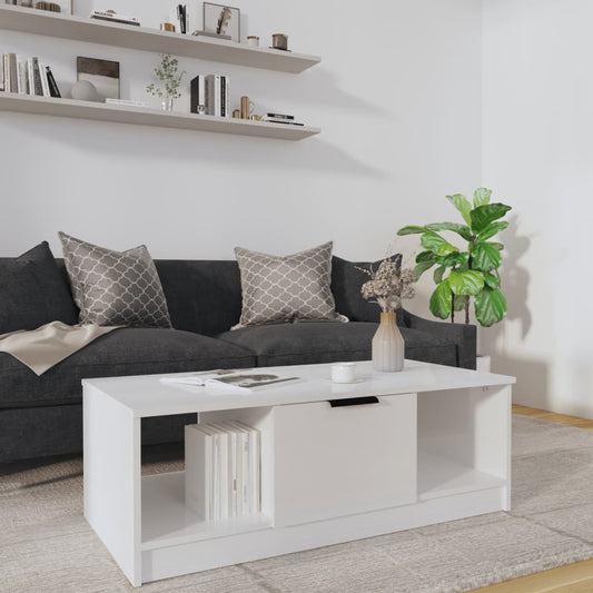 Sohvapöytä korkeakiilto valkoinen 102x50x36 cm tekninen puu - Sisustajankoti.fi