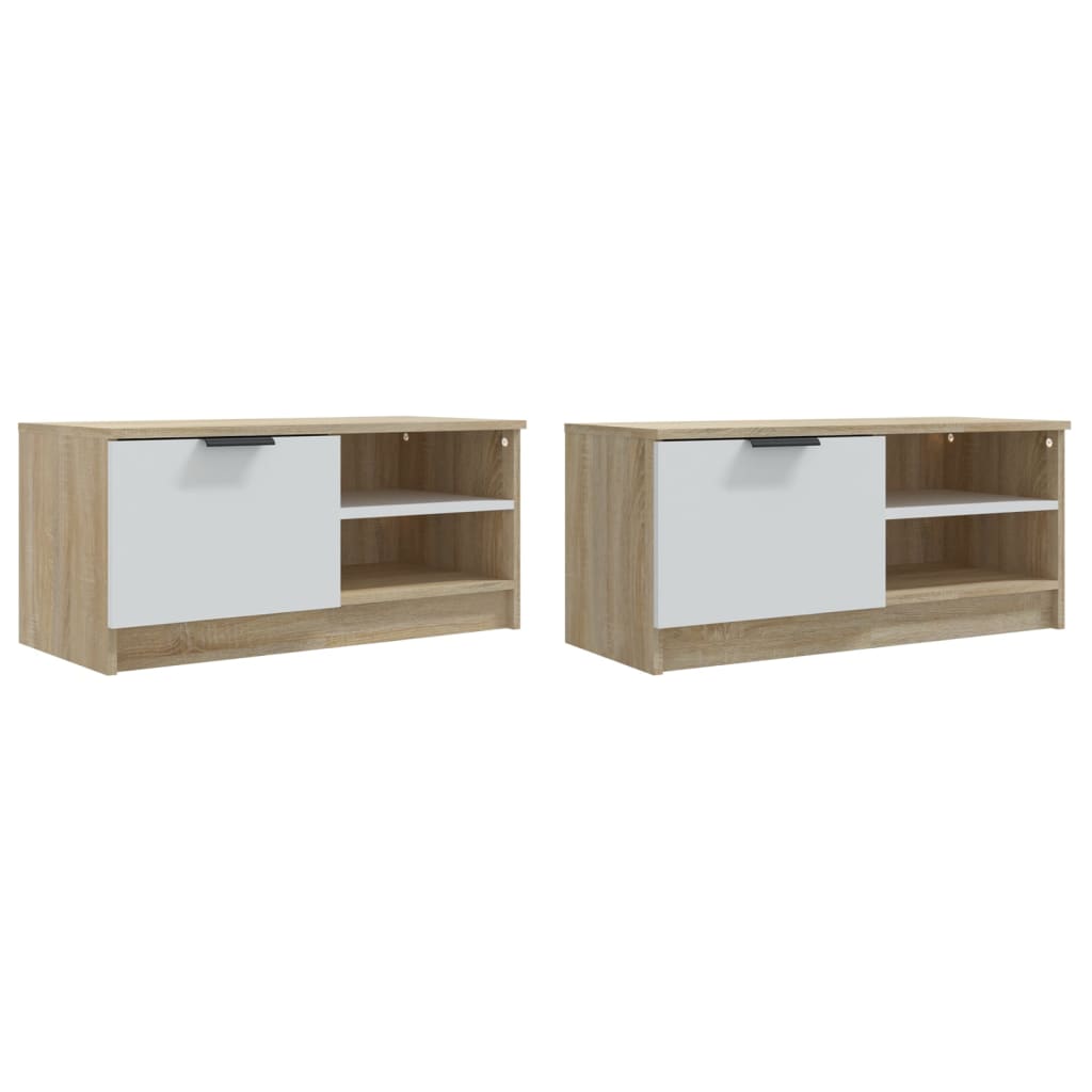 TV-tasot 2 kpl valk. ja Sonoma-tammi 80x35x36,5 cm tekninen puu - Sisustajankoti.fi