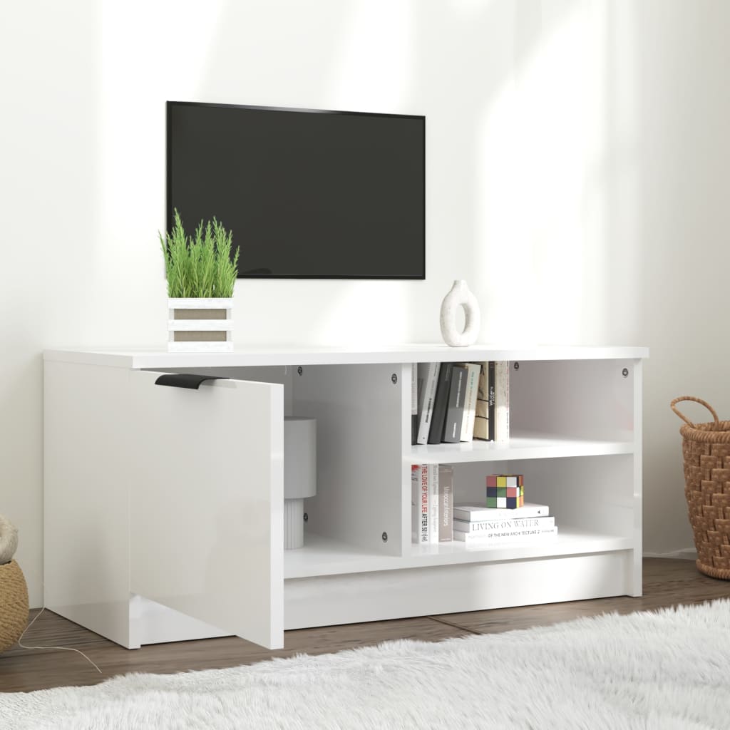 TV-taso korkeakiilto valkoinen 80x35x36,5 cm tekninen puu - Sisustajankoti.fi