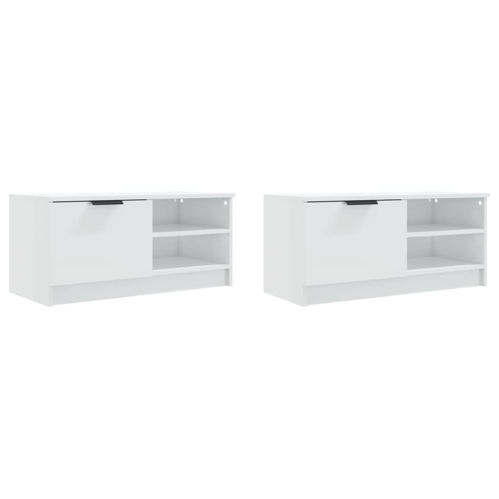 TV-tasot 2 kpl korkeakiilto valk. 80x35x36,5 cm tekninen puu - Sisustajankoti.fi
