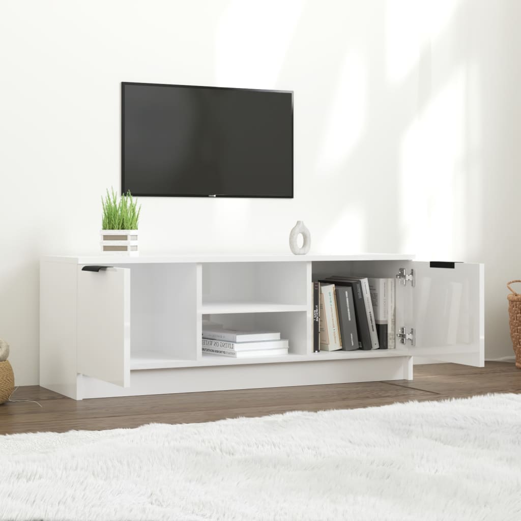 TV-taso korkeakiilto valkoinen 102x35x36,5 cm tekninen puu - Sisustajankoti.fi