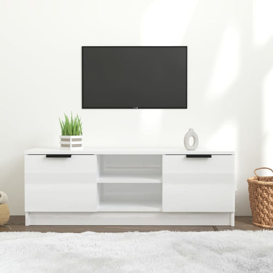 TV-taso korkeakiilto valkoinen 102x35x36,5 cm tekninen puu - Sisustajankoti.fi