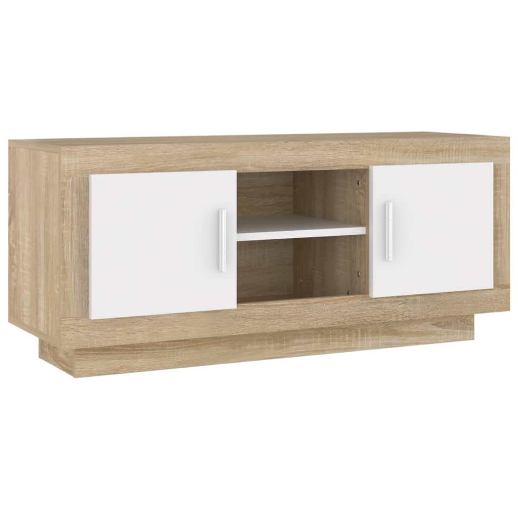 TV-taso valkoinen ja Sonoma-tammi 102x35x45 cm tekninen puu - Sisustajankoti.fi