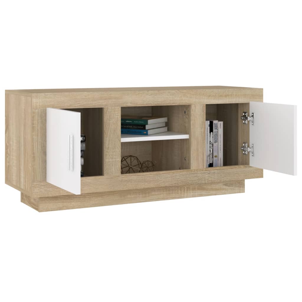 TV-taso valkoinen ja Sonoma-tammi 102x35x45 cm tekninen puu - Sisustajankoti.fi