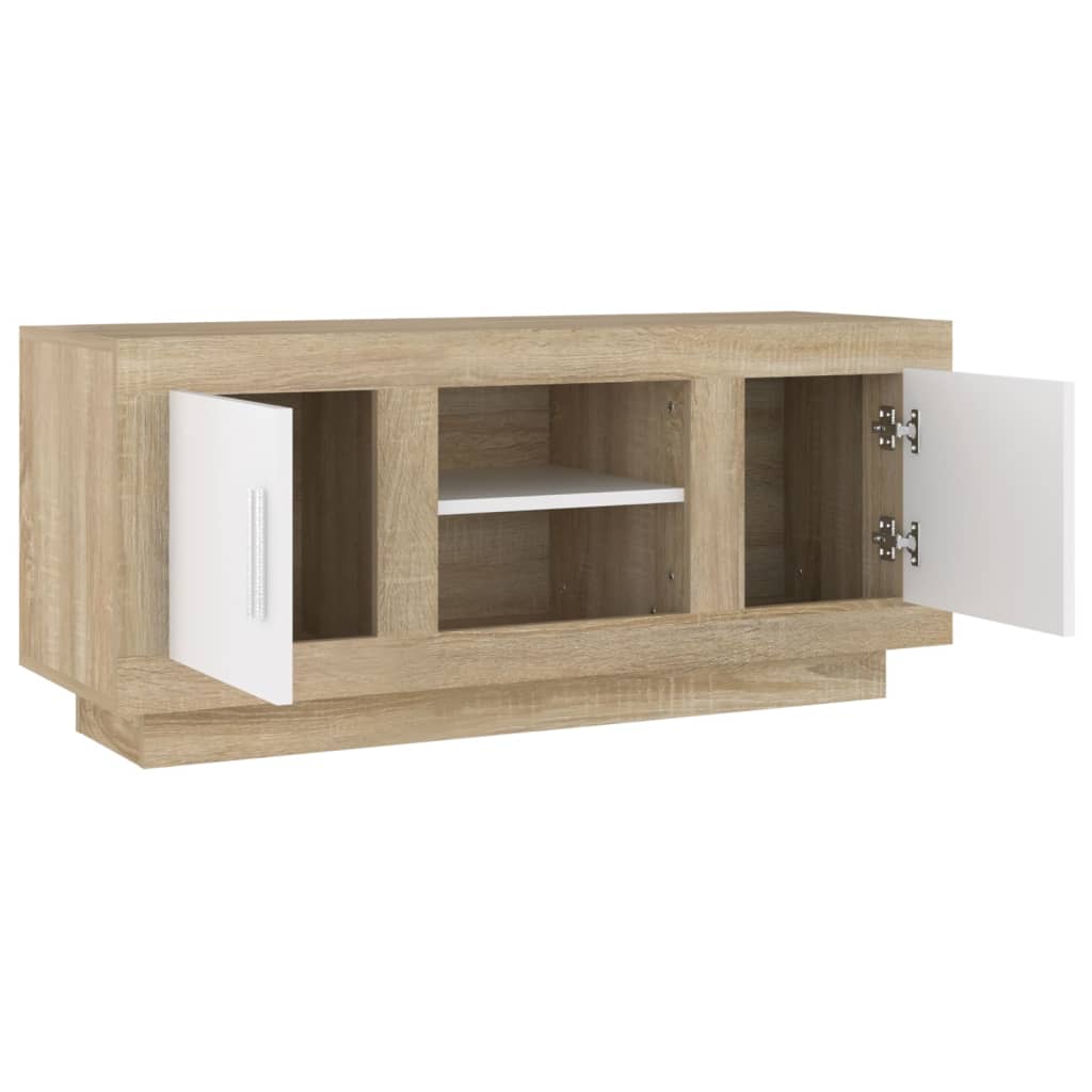 TV-taso valkoinen ja Sonoma-tammi 102x35x45 cm tekninen puu - Sisustajankoti.fi