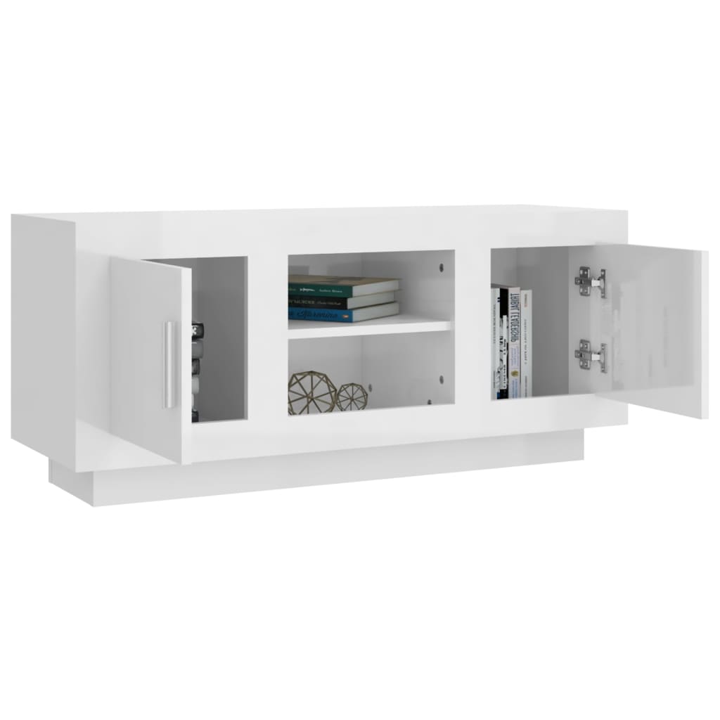 TV-taso korkeakiilto valkoinen 102x35x45 cm tekninen puu - Sisustajankoti.fi