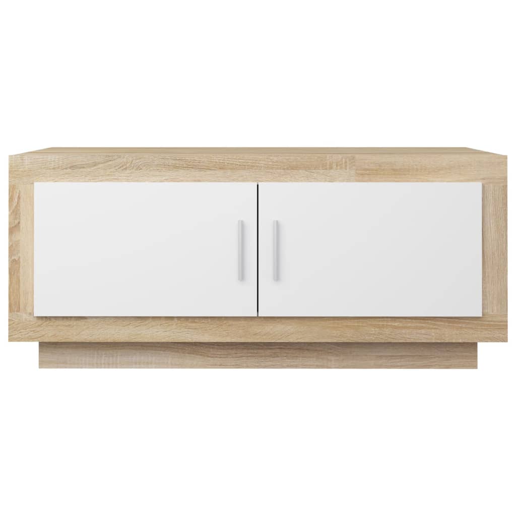 Sohvapöytä valkoinen ja Sonoma-tammi 102x50x45 cm tekninen puu - Sisustajankoti.fi