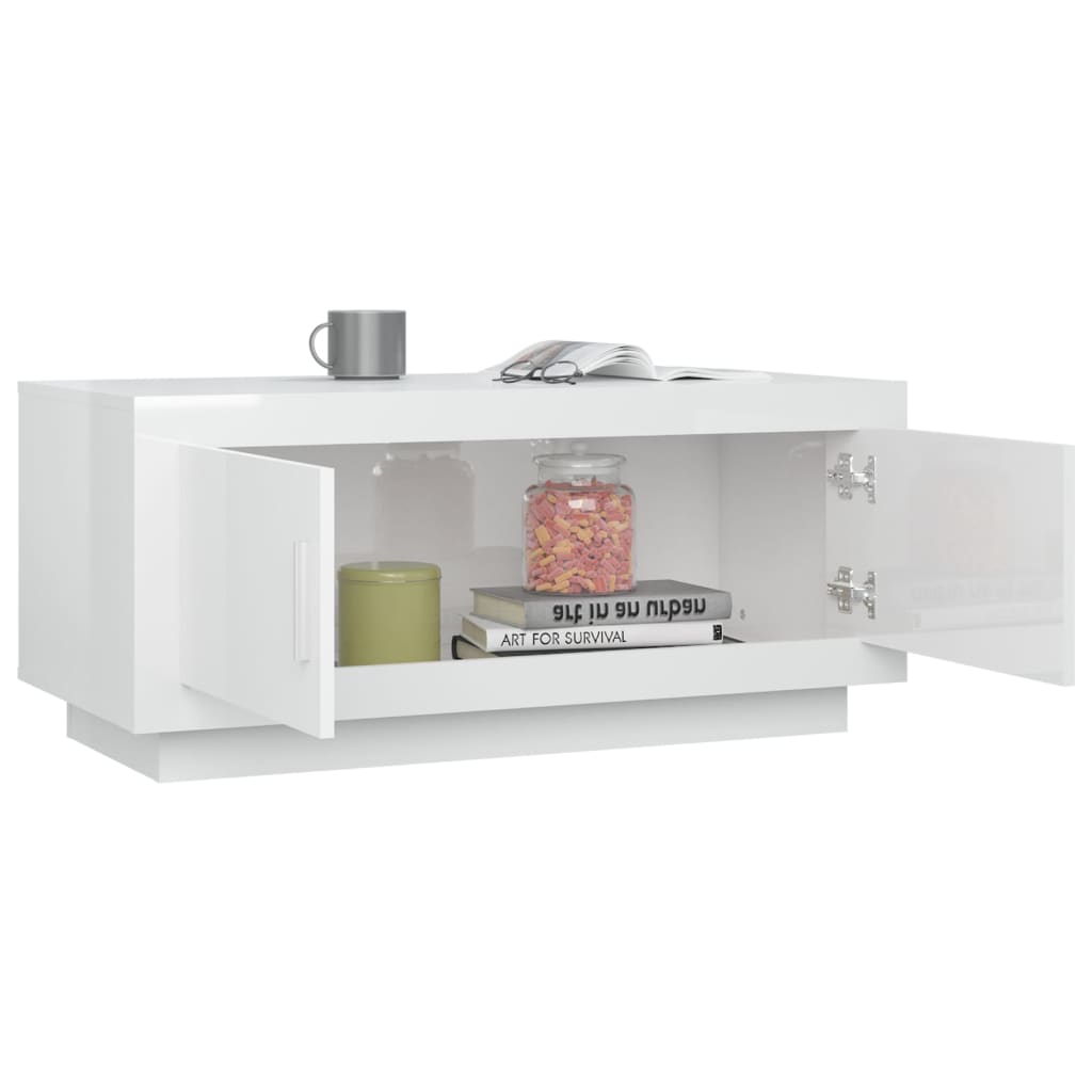 Sohvapöytä korkeakiilto valkoinen 102x50x45 cm tekninen puu - Sisustajankoti.fi