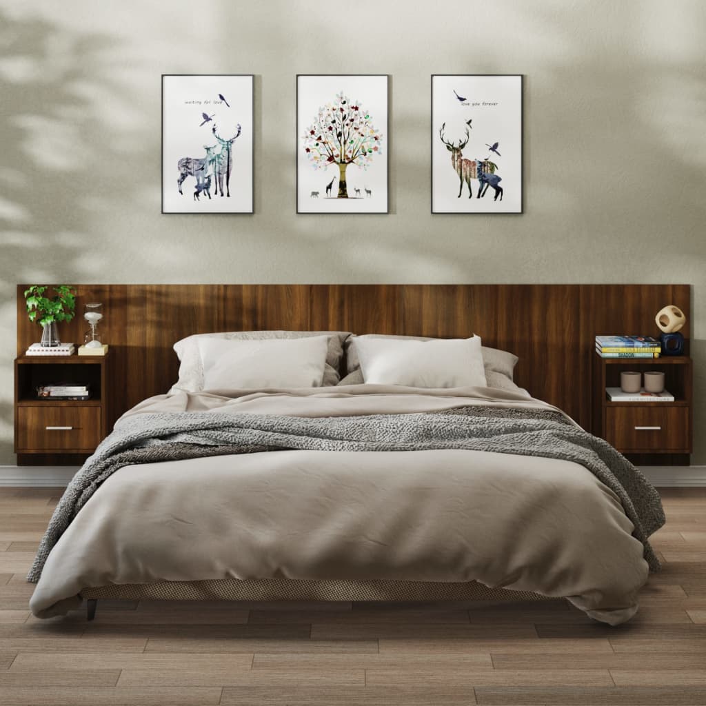 Seinäkiinnitettävät yöpöydät 2 kpl ruskea tammi - Sisustajankoti.fi