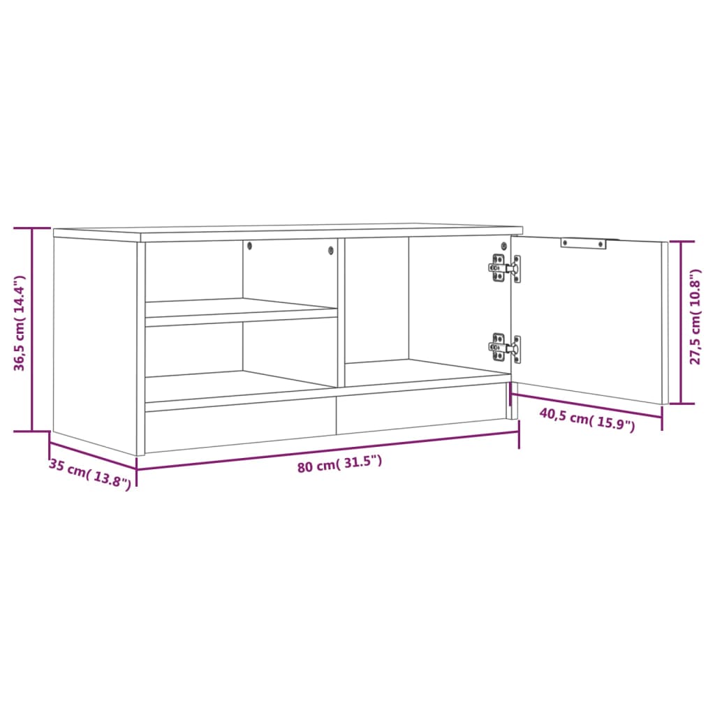 TV-taso harmaa Sonoma 80x35x36,5 cm tekninen puu - Sisustajankoti.fi