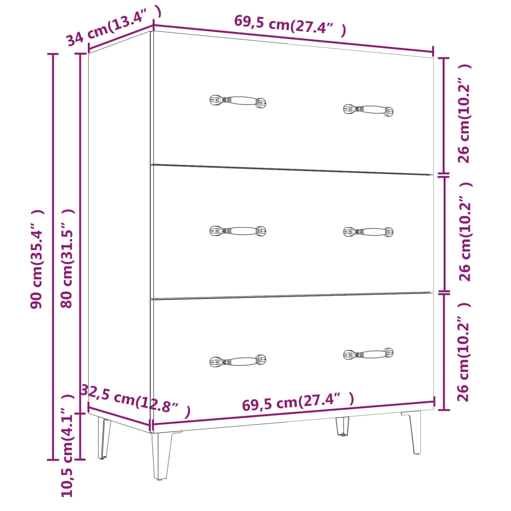 Senkki musta 69,5x34x90 cm tekninen puu - Sisustajankoti.fi