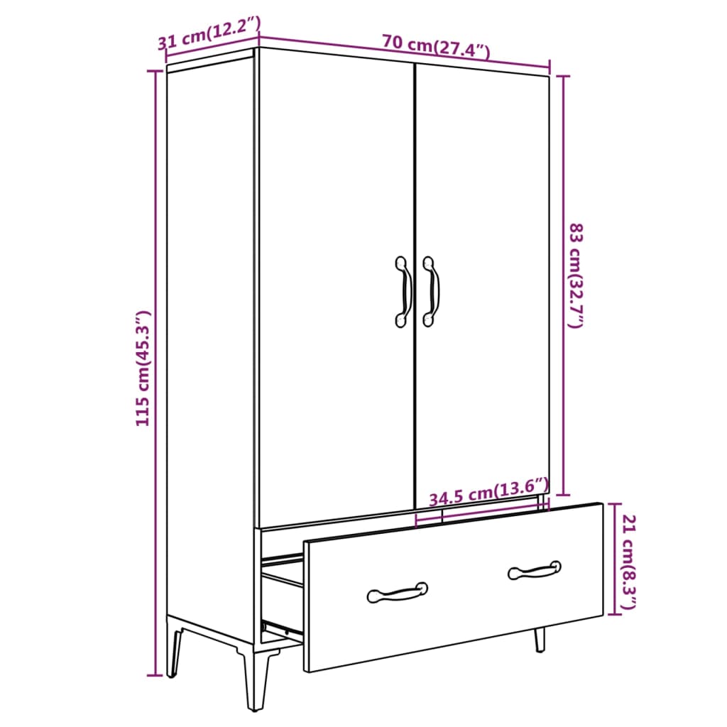 Kaappi betoninharmaa 70x31x115 cm tekninen puu - Sisustajankoti.fi