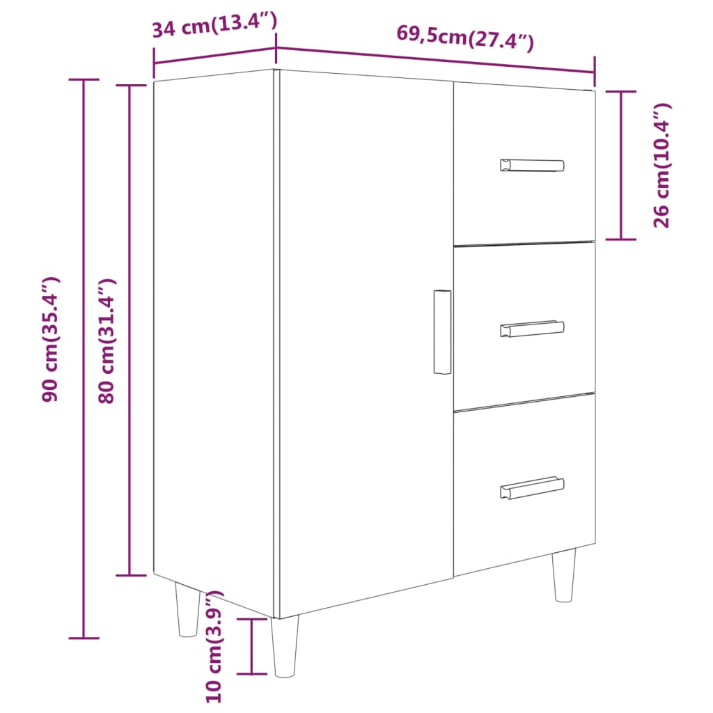 Senkki ruskea tammi 69,5x34x90 cm tekninen puu - Sisustajankoti.fi