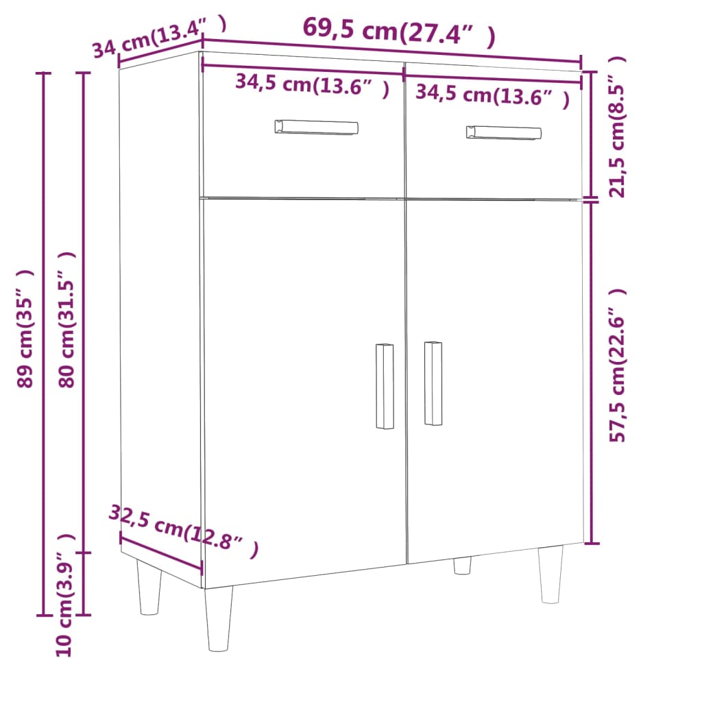 Senkki ruskea tammi 69,5x34x89 cm tekninen puu - Sisustajankoti.fi