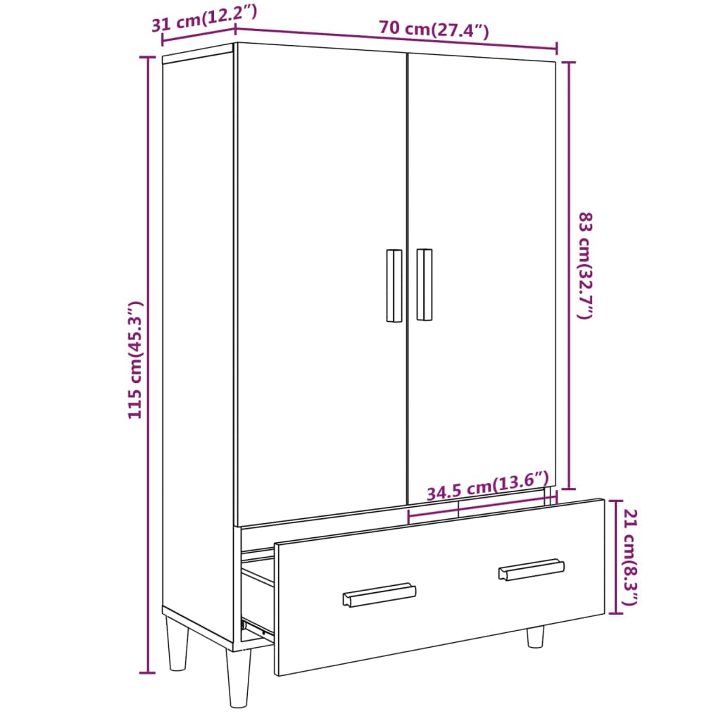 Kaappi ruskea tammi 70x31x115 cm tekninen puu - Sisustajankoti.fi