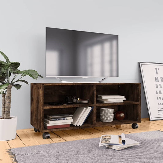 TV-taso rullapyörillä savutammi 90x35x35 cm tekninen puu - Sisustajankoti.fi