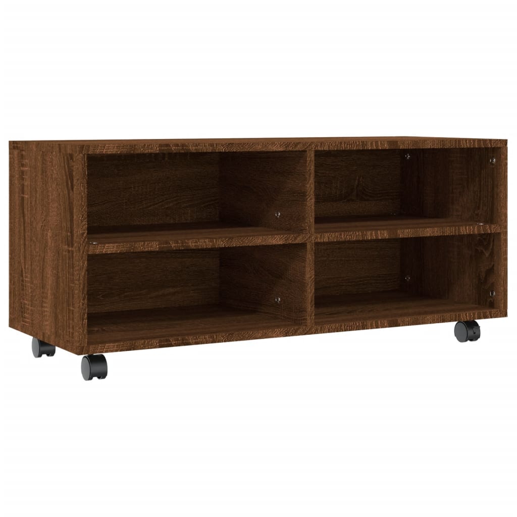 TV-taso rullapyörillä ruskea tammi 90x35x35 cm tekninen puu - Sisustajankoti.fi