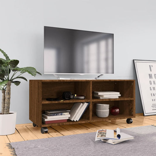 TV-taso rullapyörillä ruskea tammi 90x35x35 cm tekninen puu - Sisustajankoti.fi