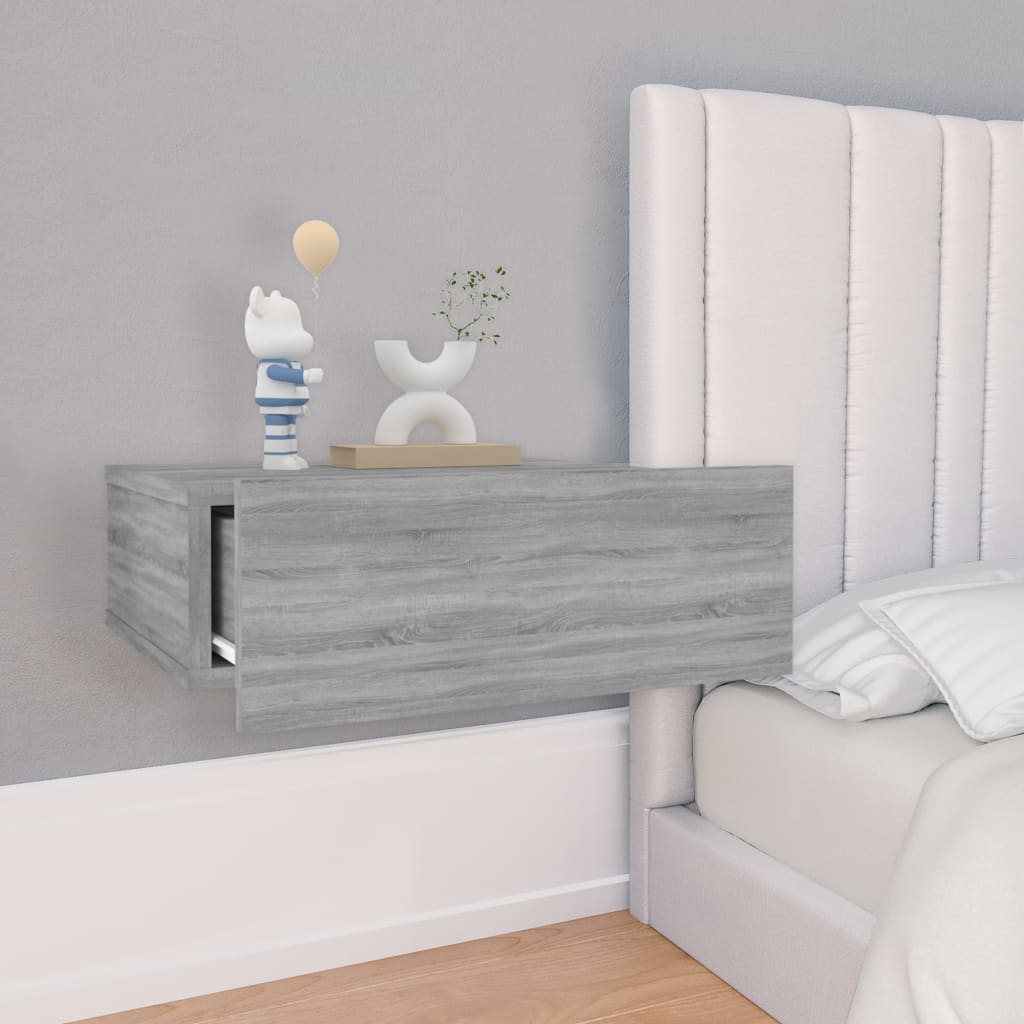 Kelluvat yöpöydät 2 kpl harmaa Sonoma 40x30x15 cm tekninen puu - Sisustajankoti.fi