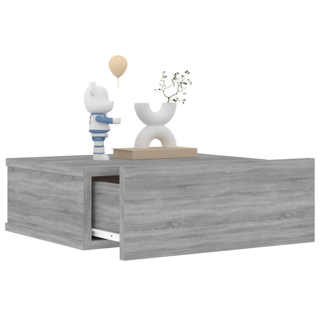 Kelluvat yöpöydät 2 kpl harmaa Sonoma 40x30x15 cm tekninen puu - Sisustajankoti.fi