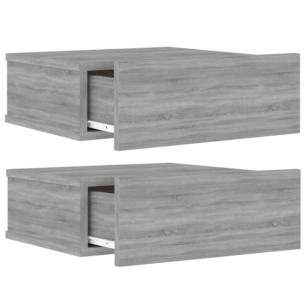 Kelluvat yöpöydät 2 kpl harmaa Sonoma 40x30x15 cm tekninen puu - Sisustajankoti.fi