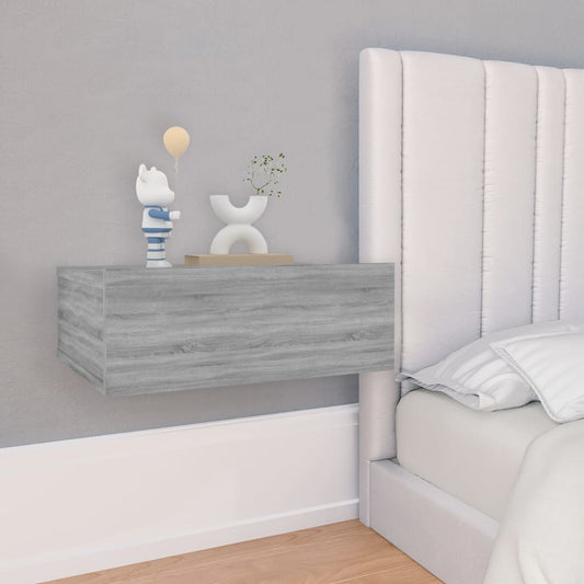 Kelluvat yöpöydät 2 kpl harmaa Sonoma 40x30x15 cm tekninen puu - Sisustajankoti.fi