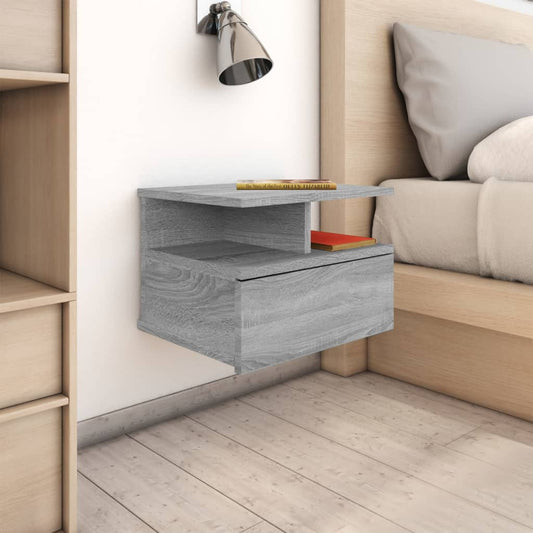 Kelluvat yöpöydät 2 kpl harmaa Sonoma 40x31x27 cm tekninen puu - Sisustajankoti.fi