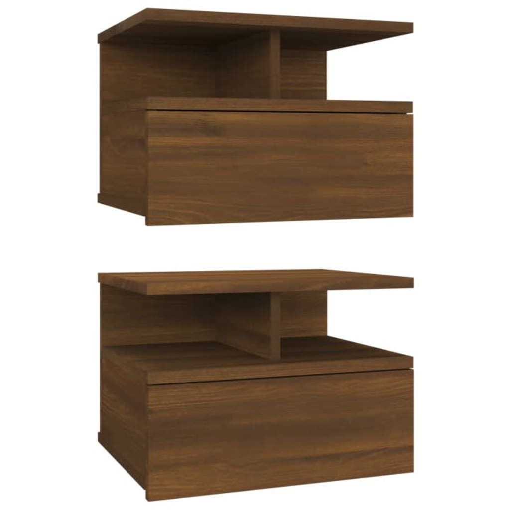 Kelluvat yöpöydät 2 kpl ruskea tammi 40x31x27 cm tekninen puu - Sisustajankoti.fi