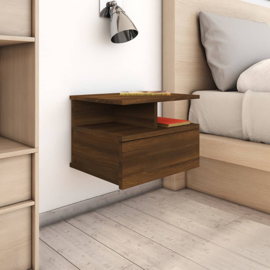 Kelluvat yöpöydät 2 kpl ruskea tammi 40x31x27 cm tekninen puu - Sisustajankoti.fi