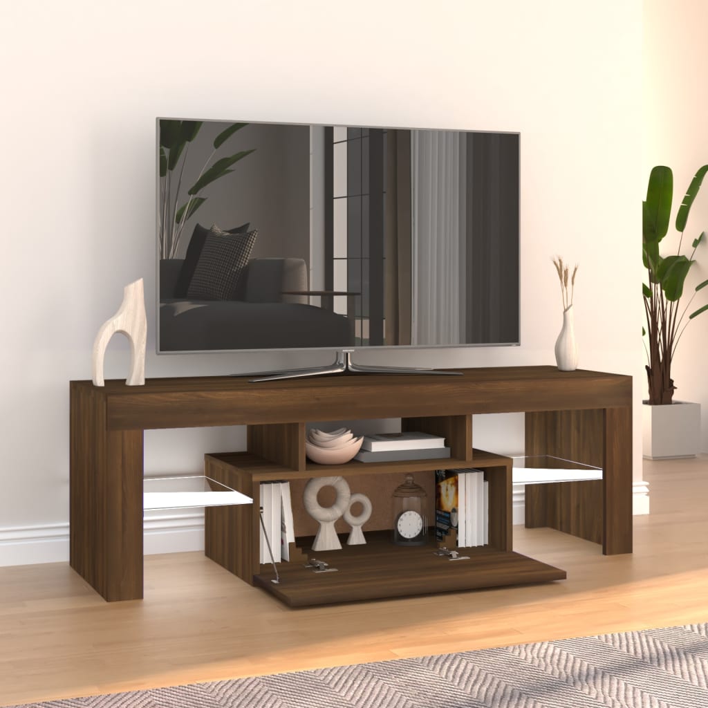 TV-taso LED-valoilla ruskea tammi 120x35x40 cm - Sisustajankoti.fi