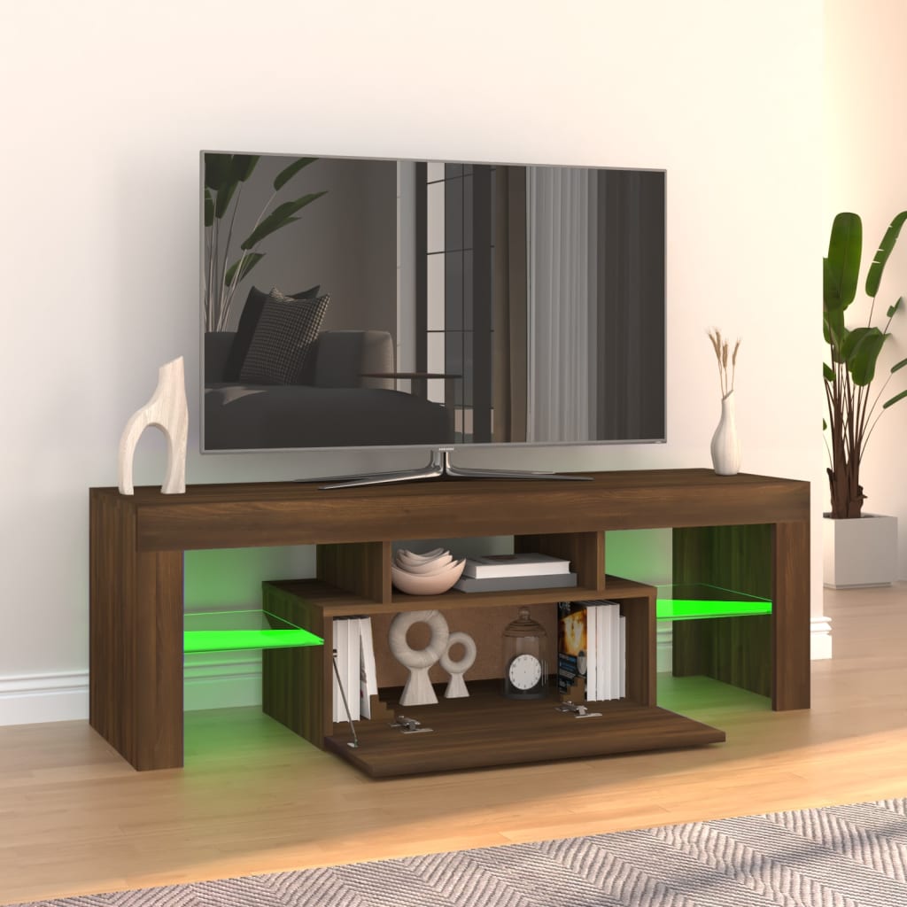 TV-taso LED-valoilla ruskea tammi 120x35x40 cm - Sisustajankoti.fi