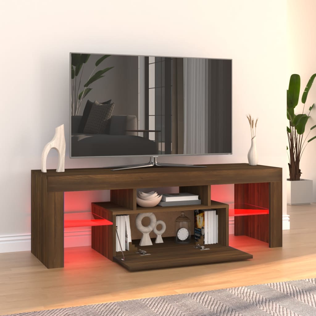 TV-taso LED-valoilla ruskea tammi 120x35x40 cm - Sisustajankoti.fi