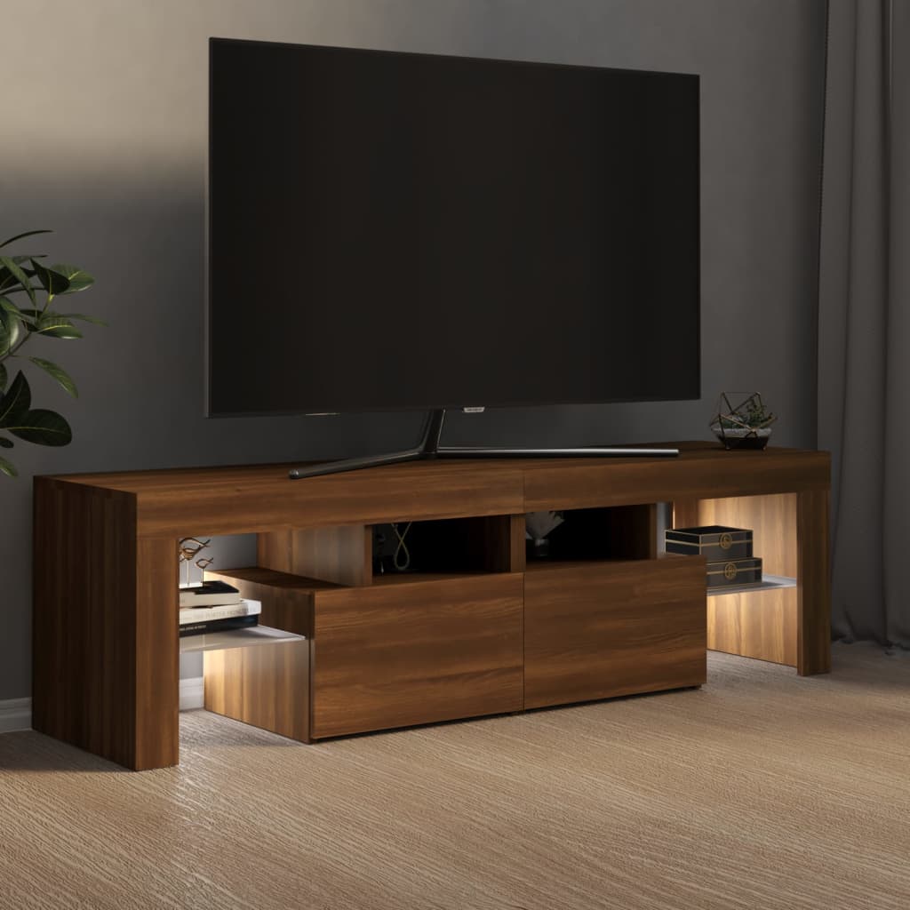 TV-taso LED-valoilla ruskea tammi 140x36,5x40 cm - Sisustajankoti.fi