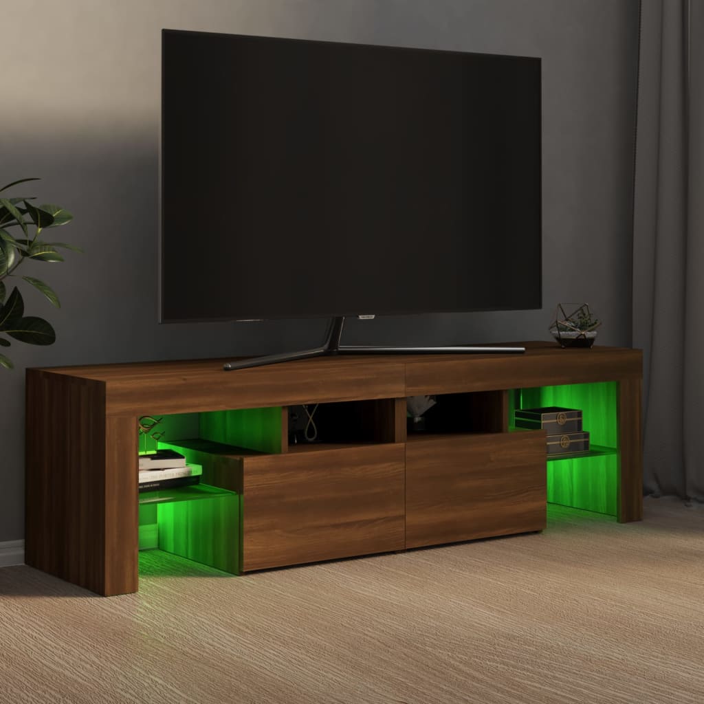 TV-taso LED-valoilla ruskea tammi 140x36,5x40 cm - Sisustajankoti.fi