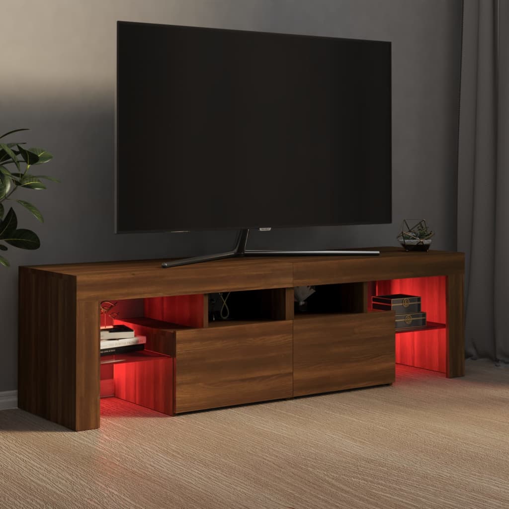 TV-taso LED-valoilla ruskea tammi 140x36,5x40 cm - Sisustajankoti.fi