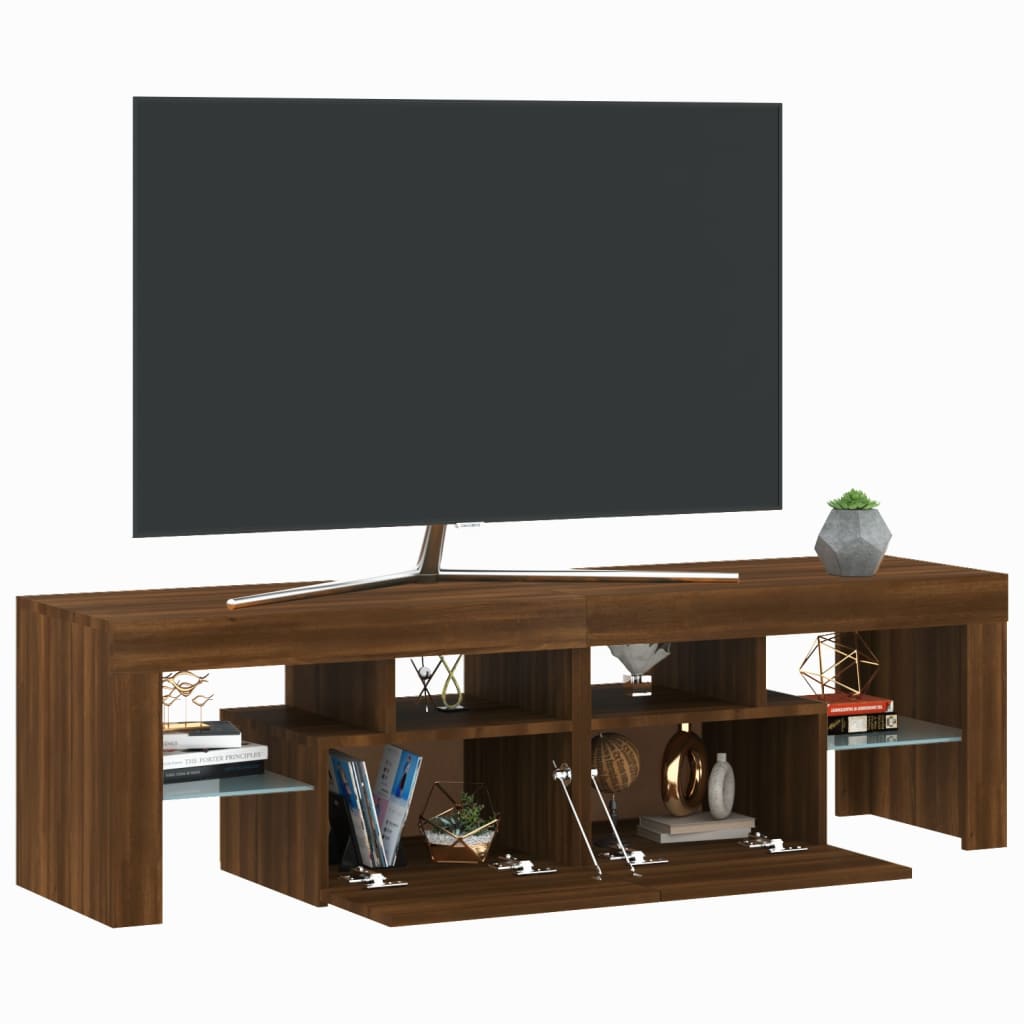 TV-taso LED-valoilla ruskea tammi 140x36,5x40 cm - Sisustajankoti.fi