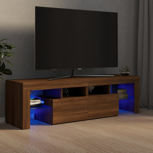 TV-taso LED-valoilla ruskea tammi 140x36,5x40 cm - Sisustajankoti.fi