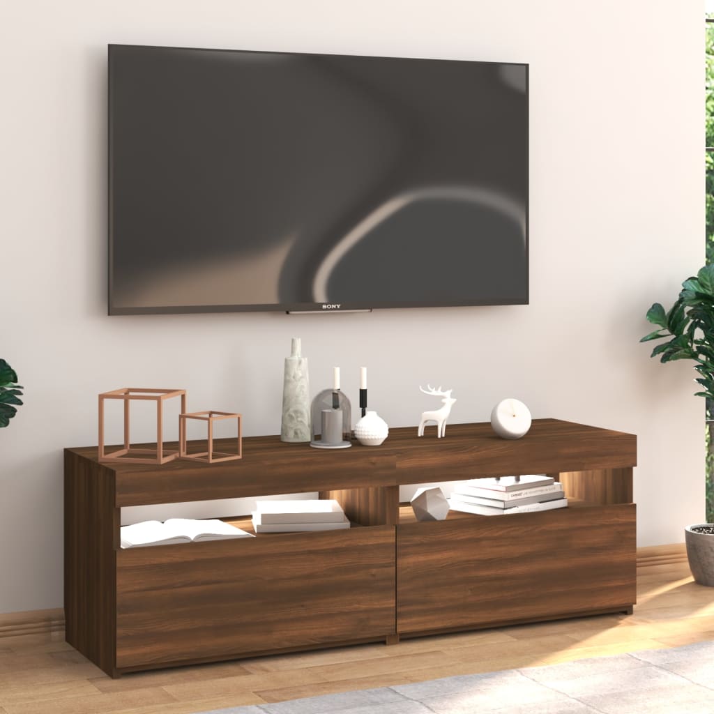 TV-taso LED-valoilla ruskea tammi 120x35x40 cm - Sisustajankoti.fi
