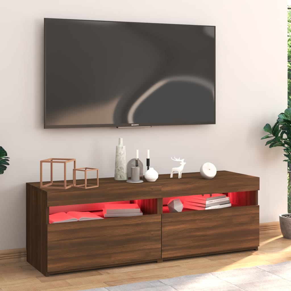 TV-taso LED-valoilla ruskea tammi 120x35x40 cm - Sisustajankoti.fi