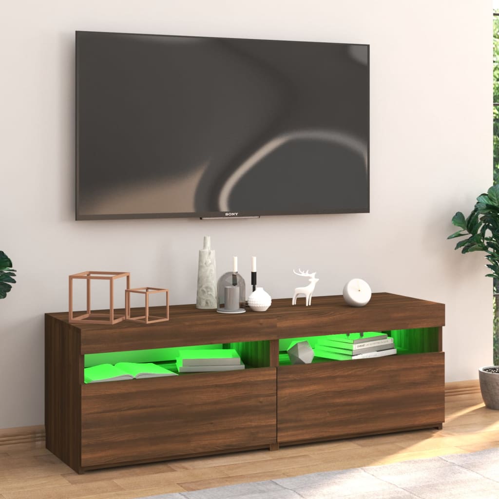 TV-taso LED-valoilla ruskea tammi 120x35x40 cm - Sisustajankoti.fi